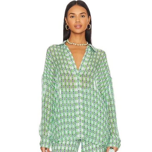 Favorite Daughter The Friday Shirt Retro Mosaic Print Button Front Blouse XL - Picture 1 of 8